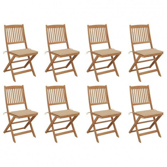 Chaises pliables d'extérieur et coussins lot de 8 Bois d'acacia