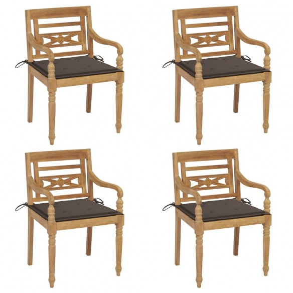 Chaises Batavia avec coussins lot de 4 Bois de teck solide