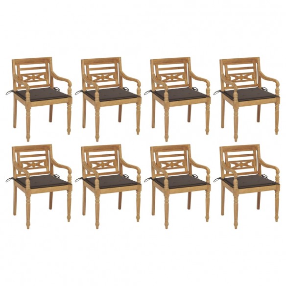 Chaises Batavia avec coussins lot de 8 Bois de teck solide