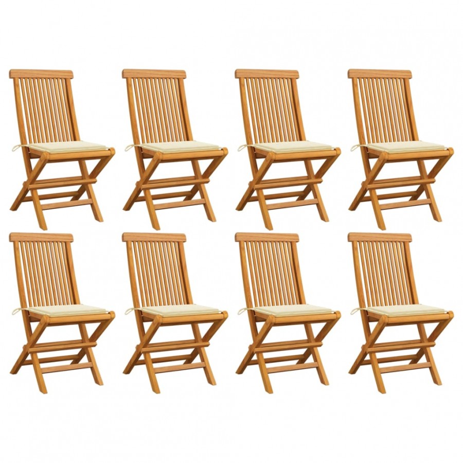 Chaises de jardin et coussins crème lot de 8 Bois teck massif