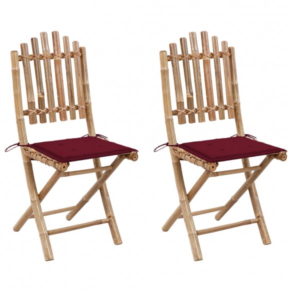 Chaises pliables de jardin lot de 2 avec coussins Bambou