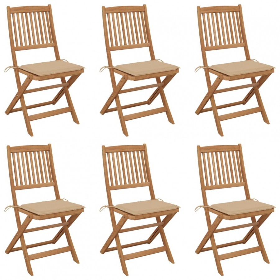 Chaises pliables de jardin lot de 6 avec coussins Bois d'acacia