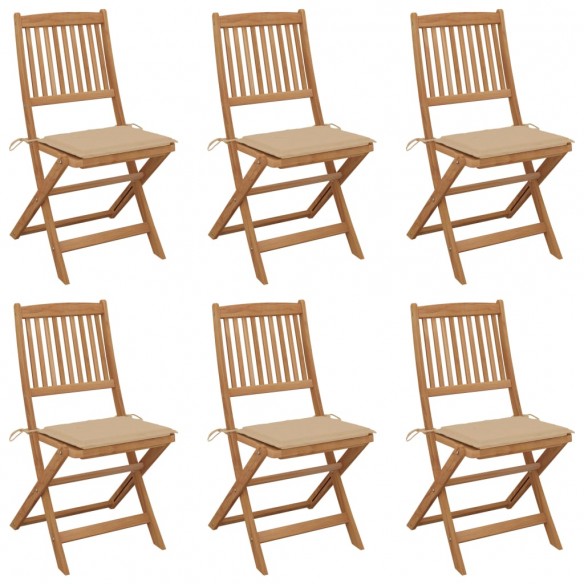 Chaises pliables de jardin lot de 6 avec coussins Bois d'acacia