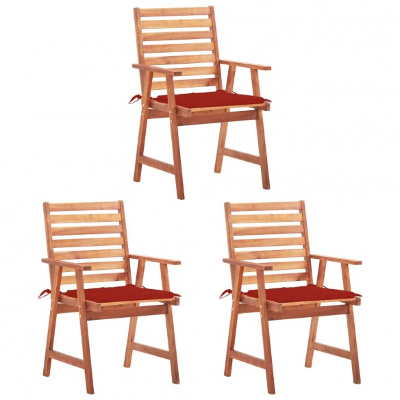 Chaises à manger d'extérieur lot de 3 et coussins Acacia massif