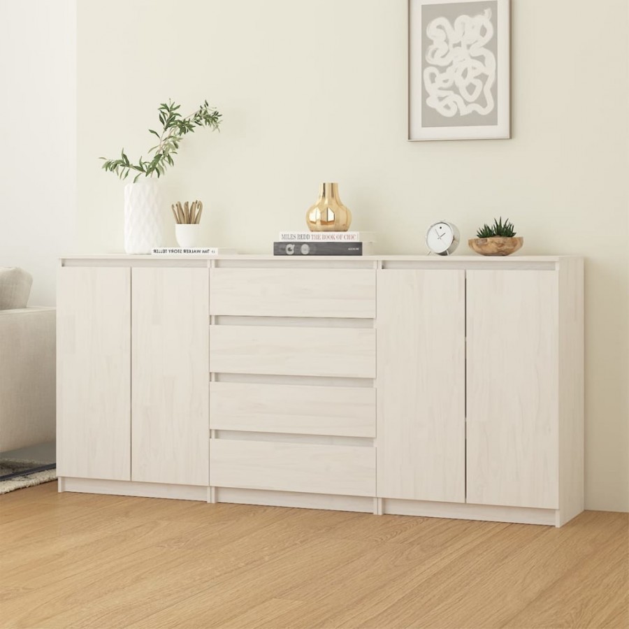 Armoires latérales 3 pcs blanc Bois de pin massif