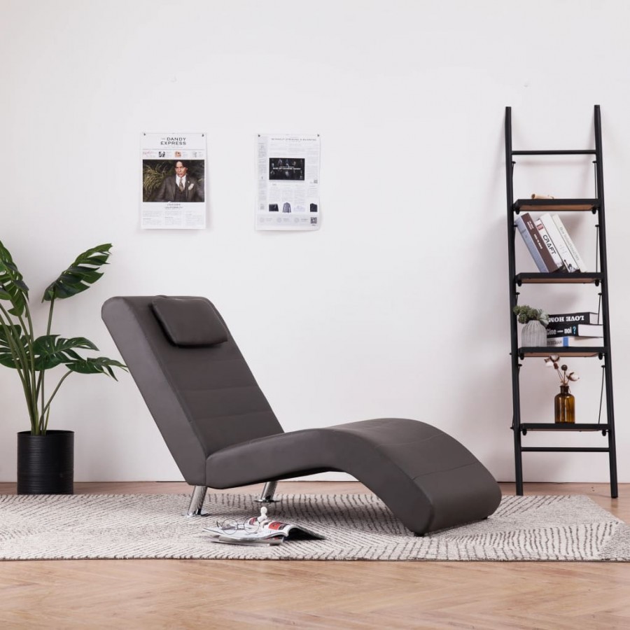 Chaise longue avec oreiller Gris Similicuir