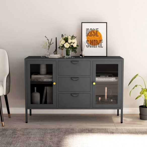 Buffet Anthracite 105x35x70 cm Acier et verre trempé