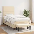 cadre de lit et matelas Crème 90x190 cm Tissu