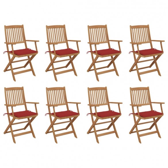 Chaises pliables d'extérieur et coussins lot de 8 Bois d'acacia