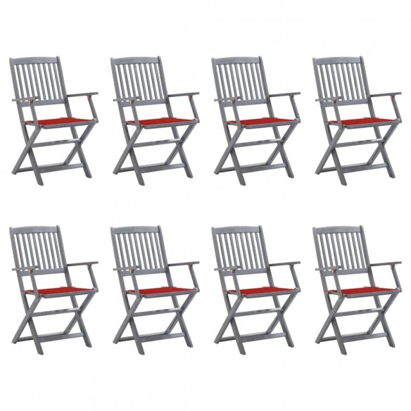 Chaises pliables d'extérieur lot de 8 et coussins Bois d'acacia