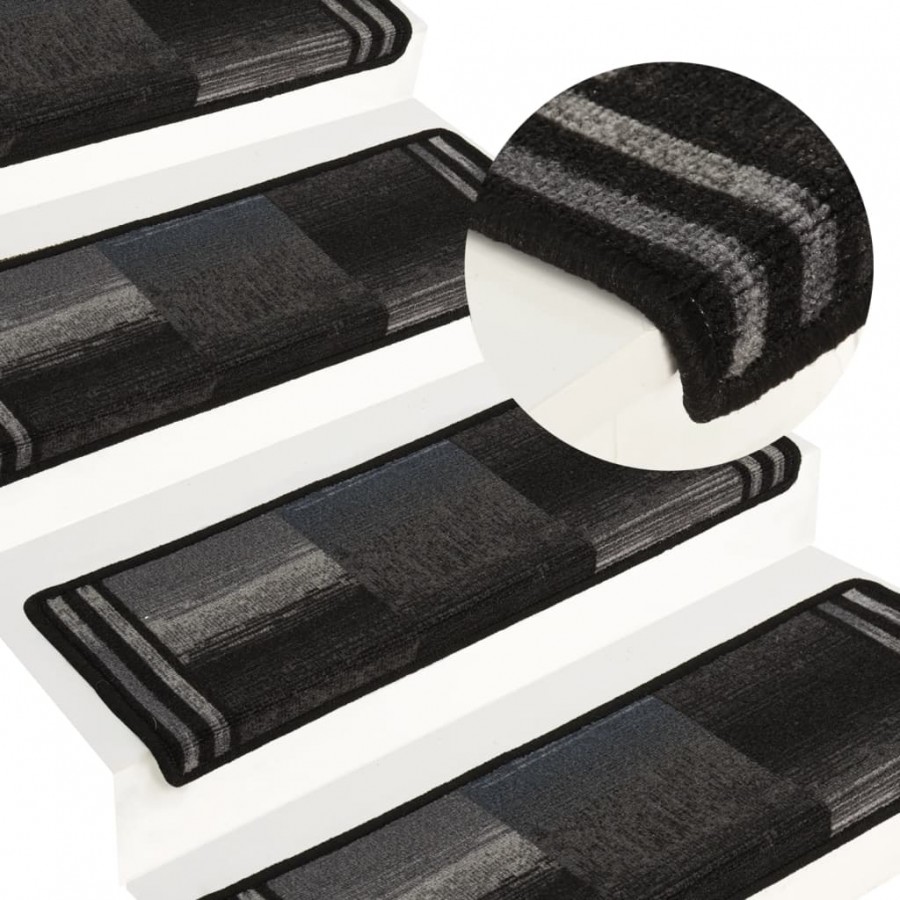 Tapis d'escalier autoadhésifs 5 pcs 65x21x4 cm Noir et gris