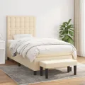 cadre de lit et matelas Crème 90x190 cm Tissu