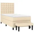 cadre de lit et matelas Crème 90x190 cm Tissu