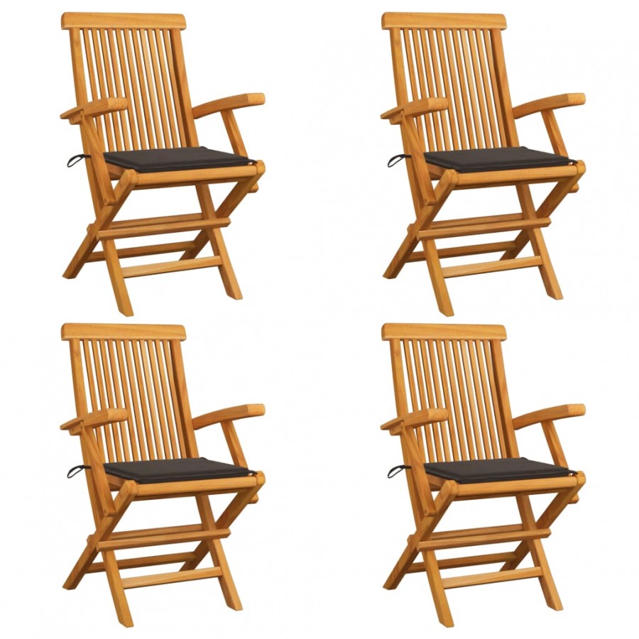 Chaises de jardin et coussins taupe lot de 4 Bois teck massif