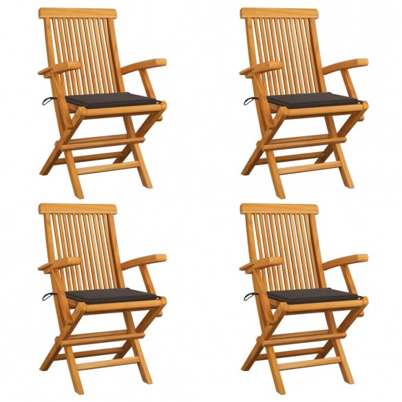 Chaises de jardin et coussins taupe lot de 4 Bois teck massif