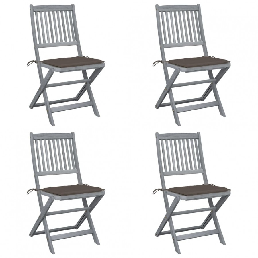 Chaises pliables d'extérieur lot de 4 et coussins Bois d'acacia