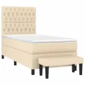 cadre de lit et matelas Crème 90x190 cm Tissu