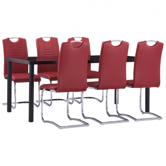 Ensemble de salle à manger 7 pcs Similicuir Rouge