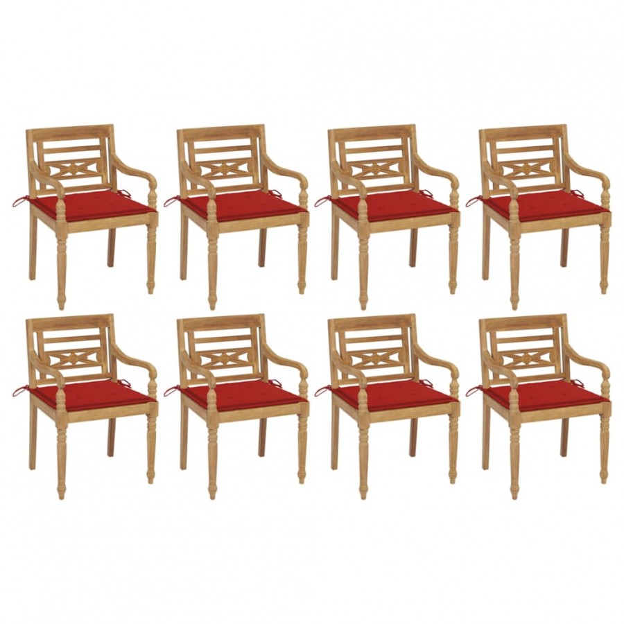 Chaises Batavia avec coussins lot de 8 Bois de teck solide