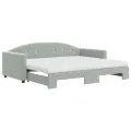Lit de jour avec gigogne et matelas gris clair 90x200cm velours