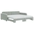 Lit de jour et gigogne et matelas gris clair 100x200 cm velours