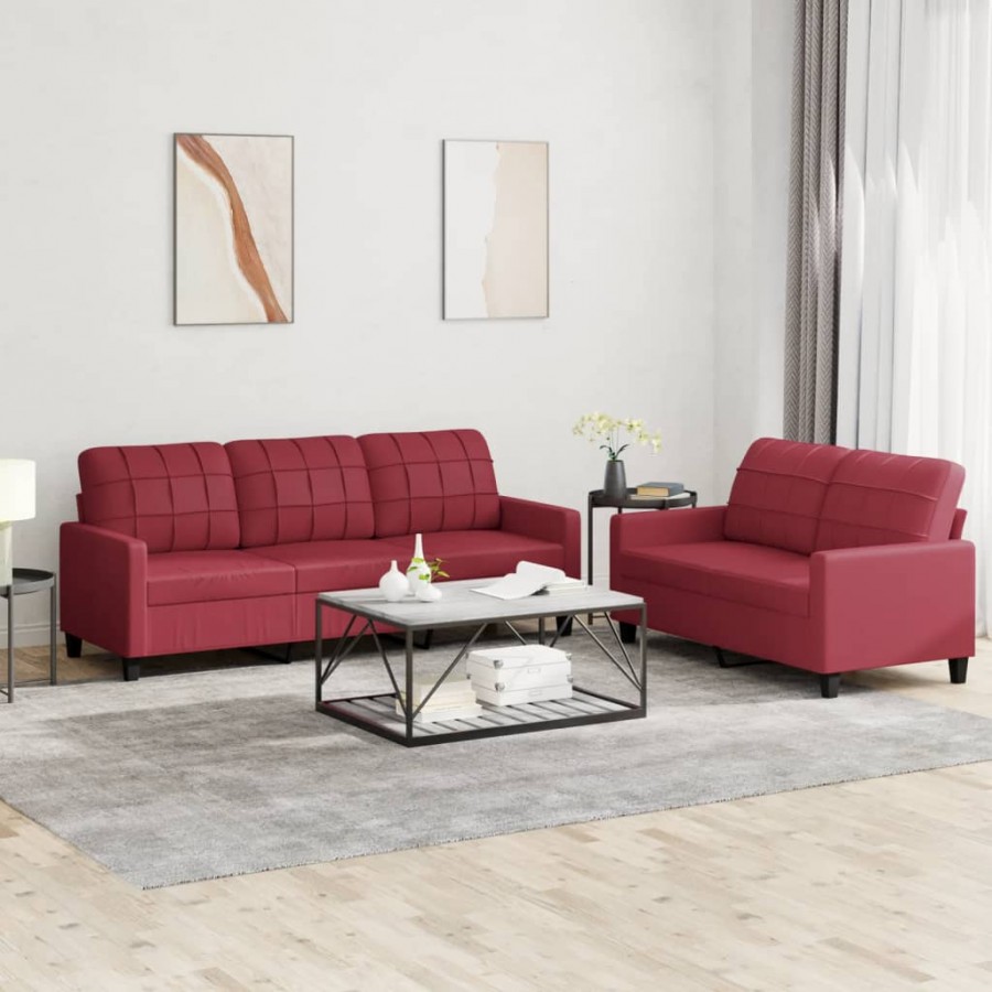 Ensemble de canapés 2 pcs et coussins Rouge bordeaux Similicuir