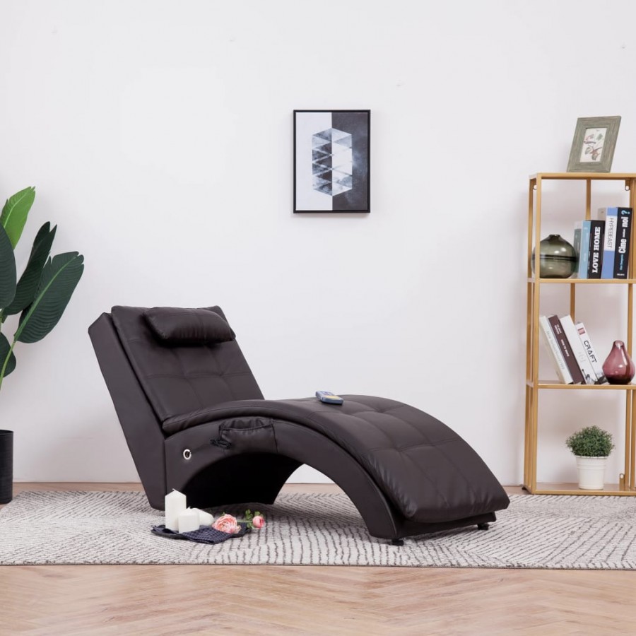 Chaise longue de massage avec oreiller Marron Similicuir