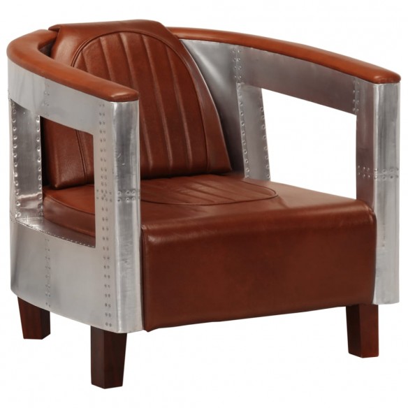 Fauteuil en style d'aviation marron cuir véritable