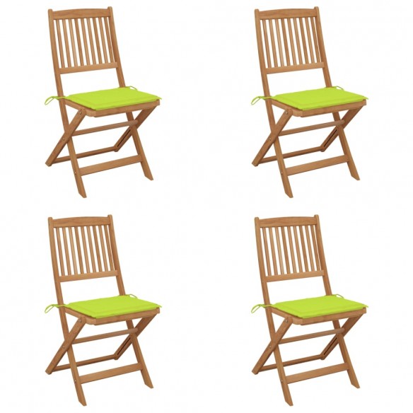 Chaises pliables de jardin lot de 4 avec coussins Bois d'acacia