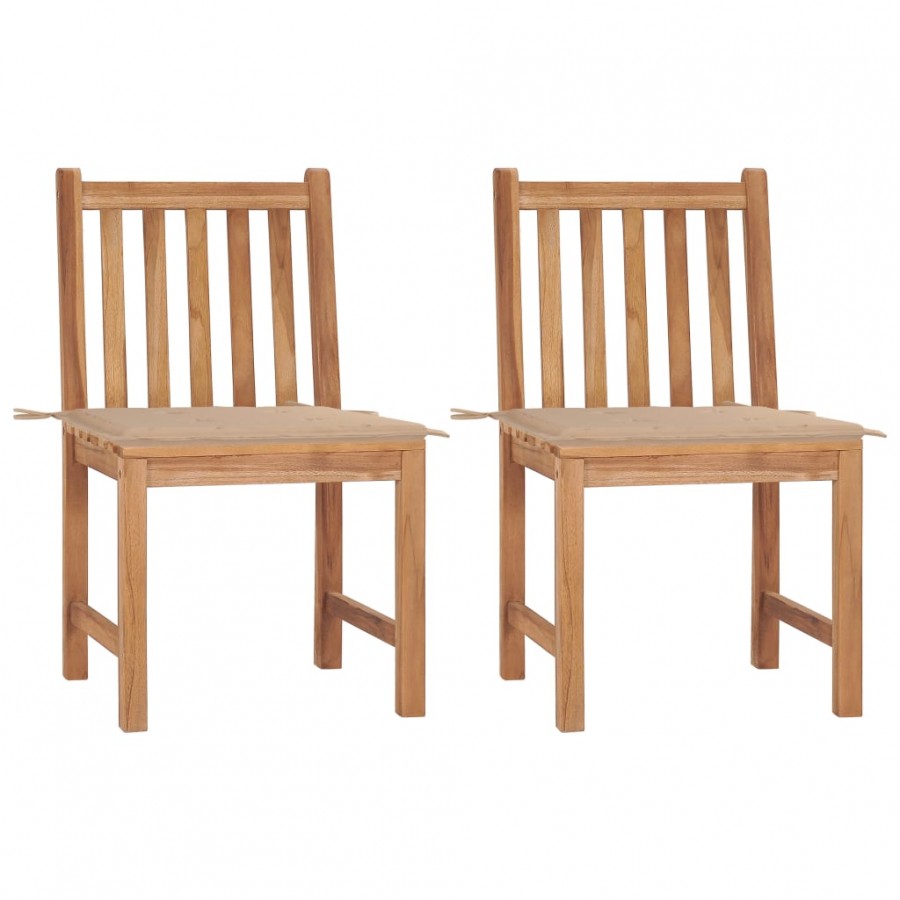 Chaises de jardin lot de 2 avec coussins Bois de teck massif