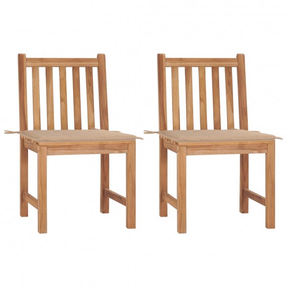 Chaises de jardin lot de 2 avec coussins Bois de teck massif