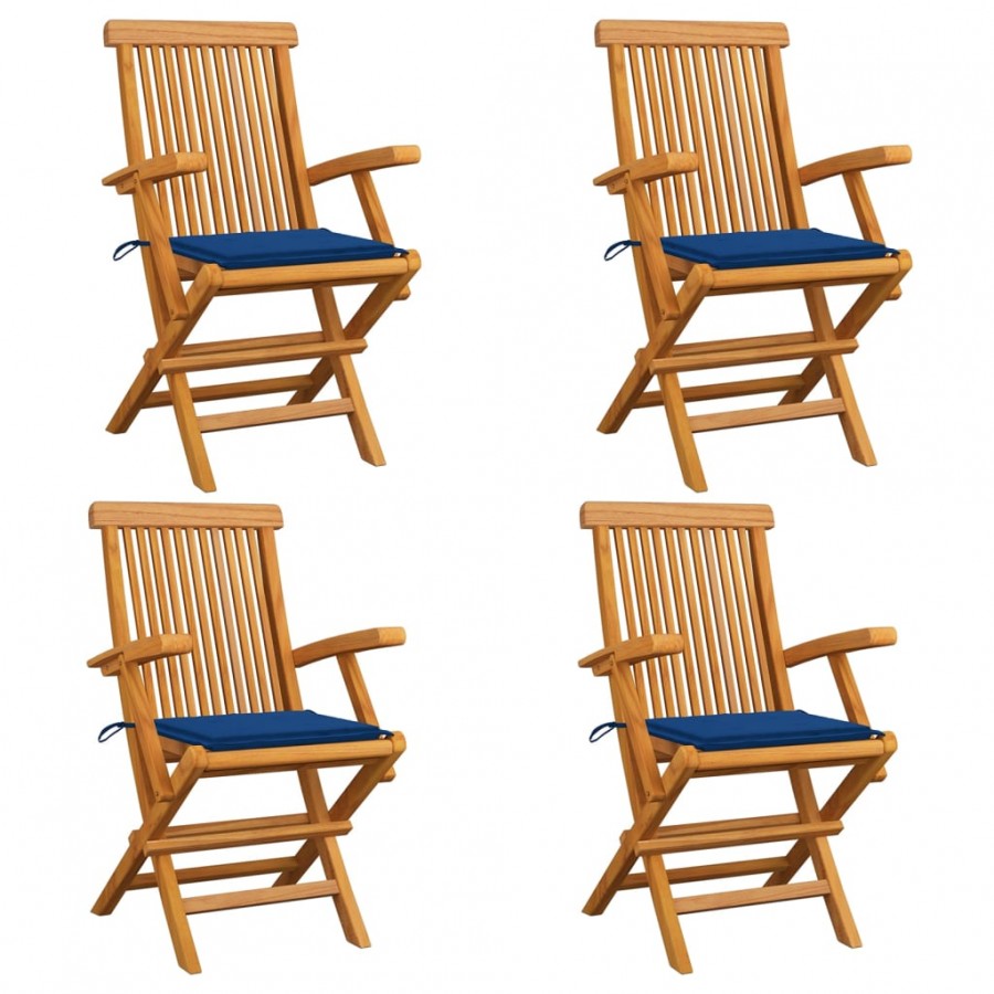 Chaises de jardin et coussins bleu royal lot de 4 Bois de teck