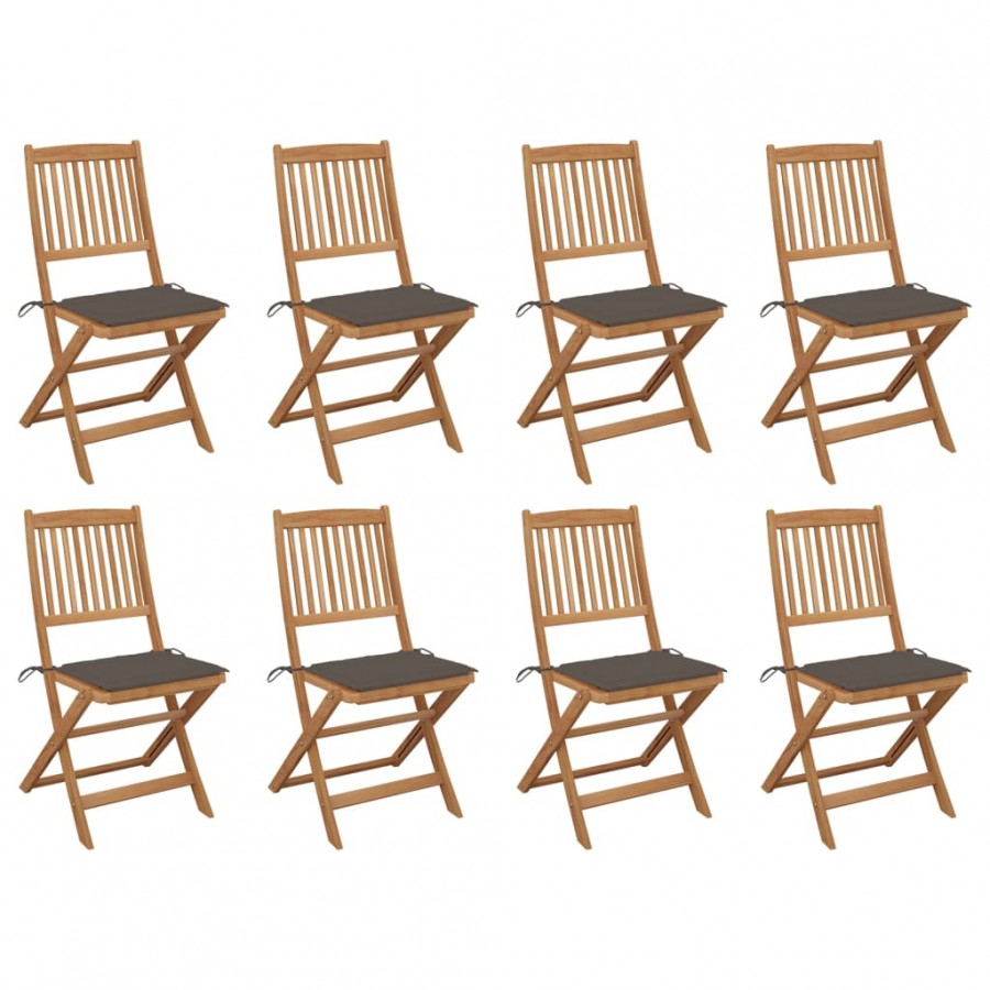 Chaises pliables d'extérieur et coussins lot de 8 Bois d'acacia