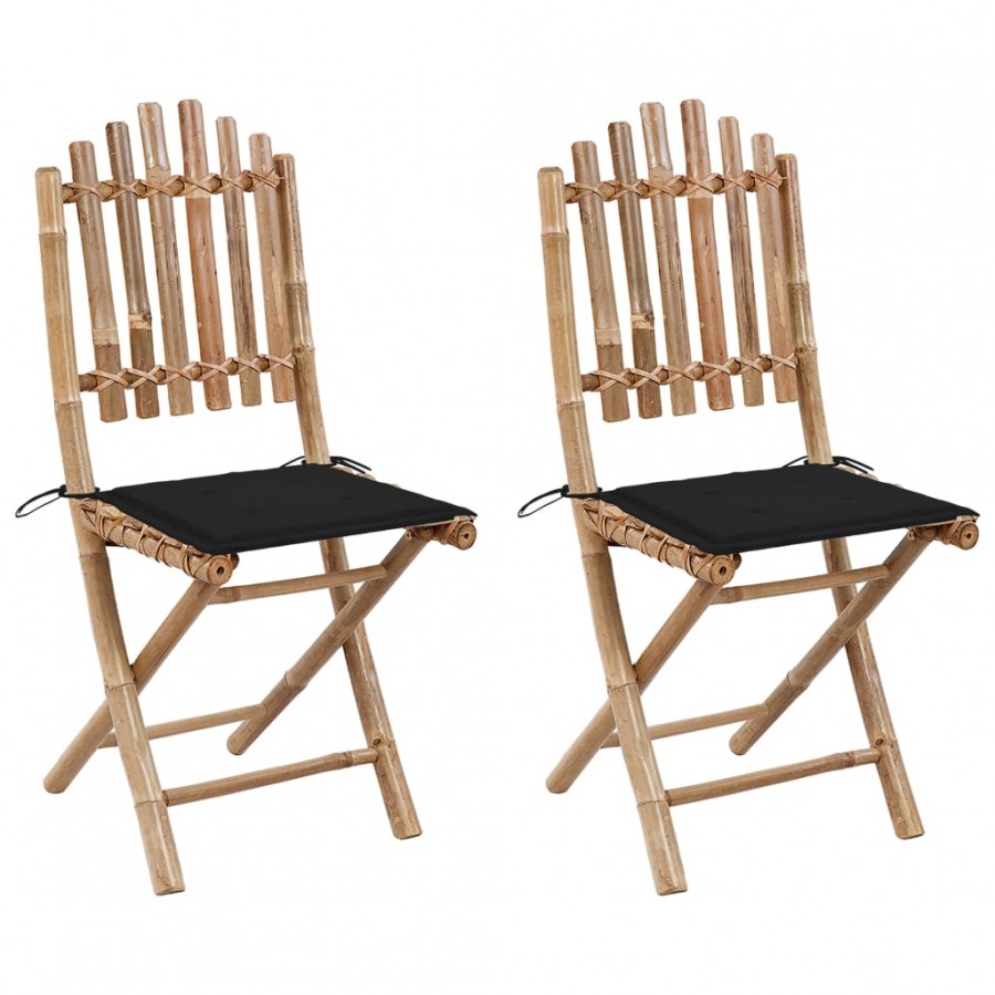 Chaises pliables de jardin lot de 2 avec coussins Bambou