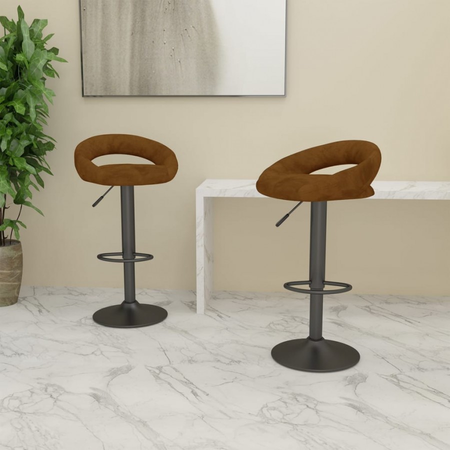 Tabourets de bar lot de 2 marron velours