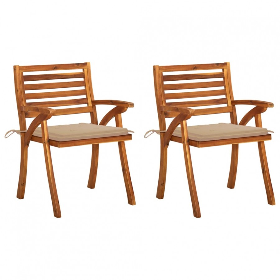 Chaises à manger de jardin avec coussins lot de 2 Acacia massif