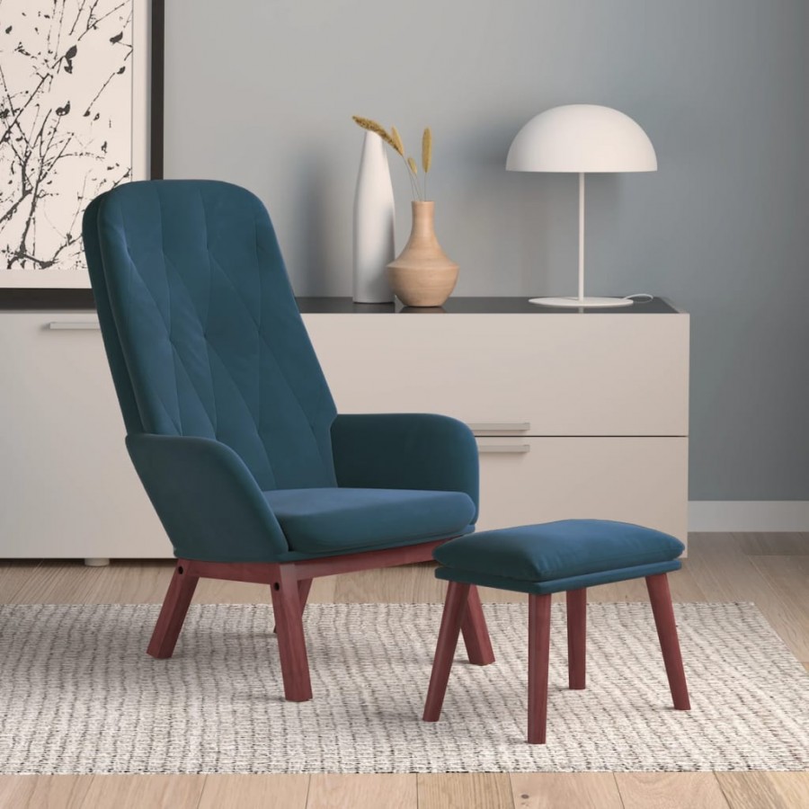 Chaise de relaxation avec repose-pied Bleu Velours