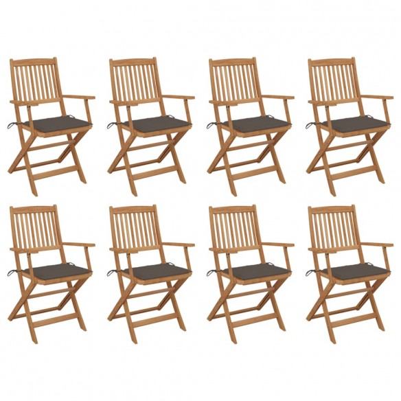 Chaises pliables d'extérieur et coussins lot de 8 Bois d'acacia