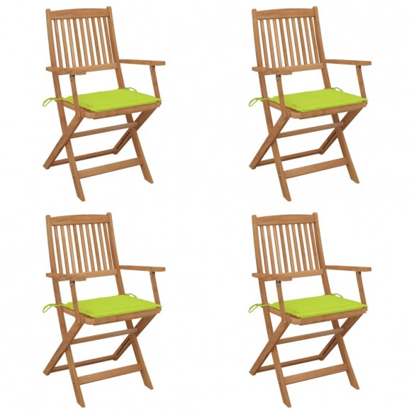 Chaises pliables de jardin lot de 4 avec coussins Bois d'acacia