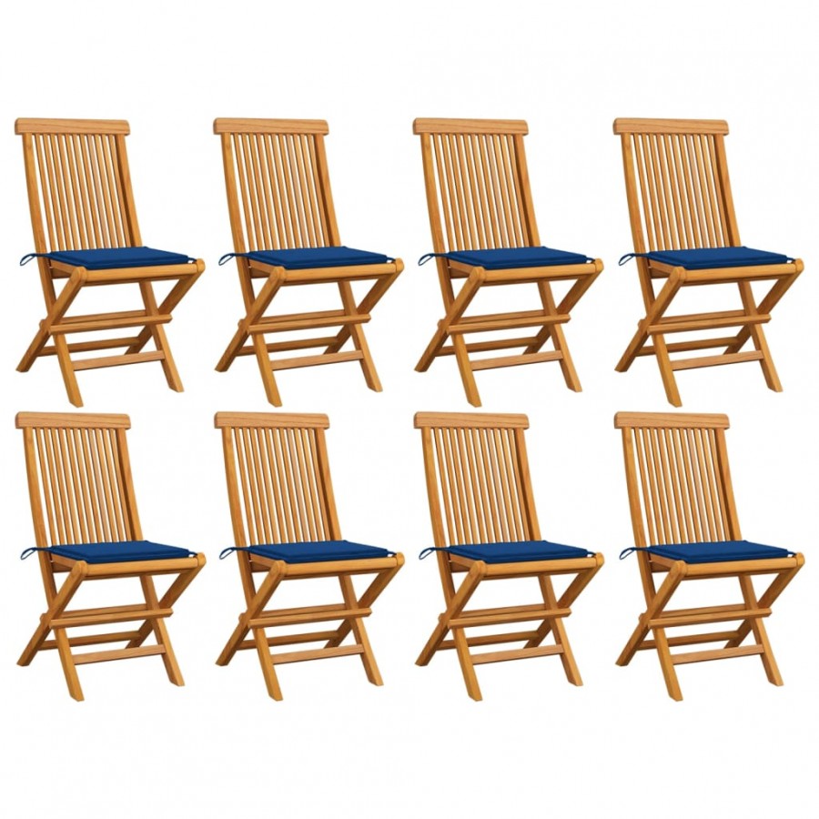 Chaises de jardin avec coussins bleu royal lot de 8 Teck massif