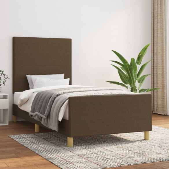 Cadre de lit sans matelas marron foncé 90x200 cm tissu