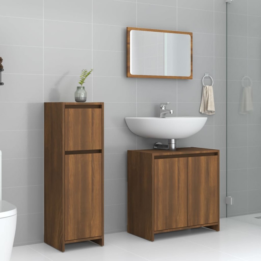 Ensemble de meubles de salle de bain 3 pcs Chêne marron