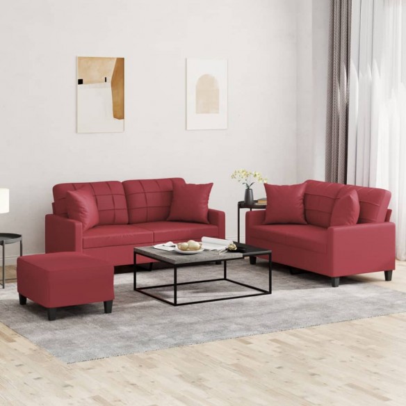 Ensemble de canapés 3 pcs et coussins rouge bordeaux similicuir