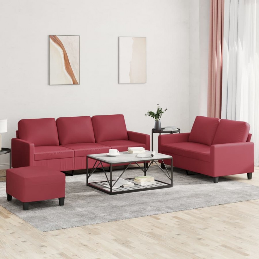 Ensemble de canapés 3 pcs et coussins Rouge bordeaux Similicuir