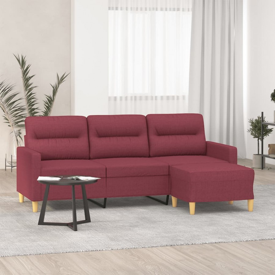 Canapé à 3 places avec repose-pieds Rouge bordeaux 180 cm Tissu