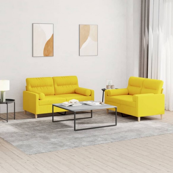 Ensemble de canapés 2 pcs avec coussins jaune clair tissu