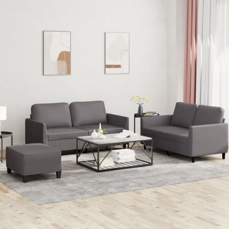 Ensemble de canapés 3 pcs avec coussins Gris Similicuir