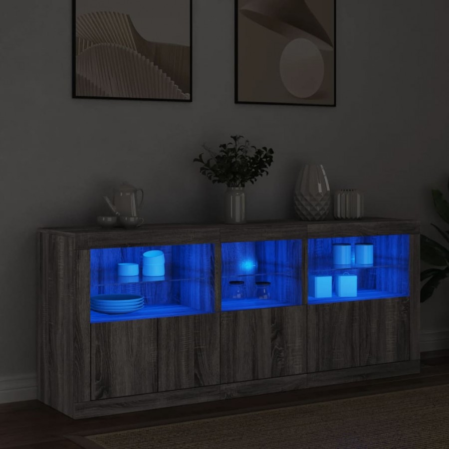 Buffet avec lumières LED sonoma gris 162x37x67 cm