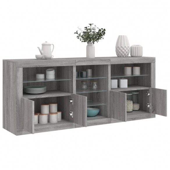 Buffet avec lumières LED sonoma gris 162x37x67 cm