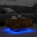 Table basse avec lumières LED chêne fumé 55x55x31 cm
